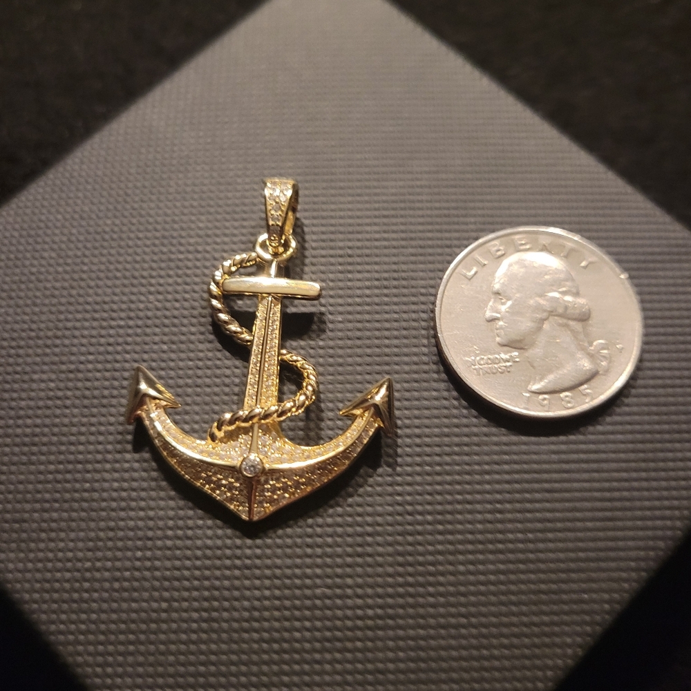14k gold over 925 Sterling Silver stamped anchor pendant